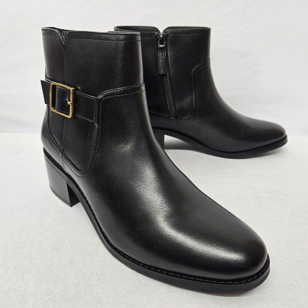 Cole Haan Thayer Buckle Ankle Boots W31762 Black Leather‎ Women's Size 9.5